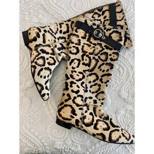 Kate Spade Tall Calf Hair Leopard Spot Flat Boots 7 made in Italy